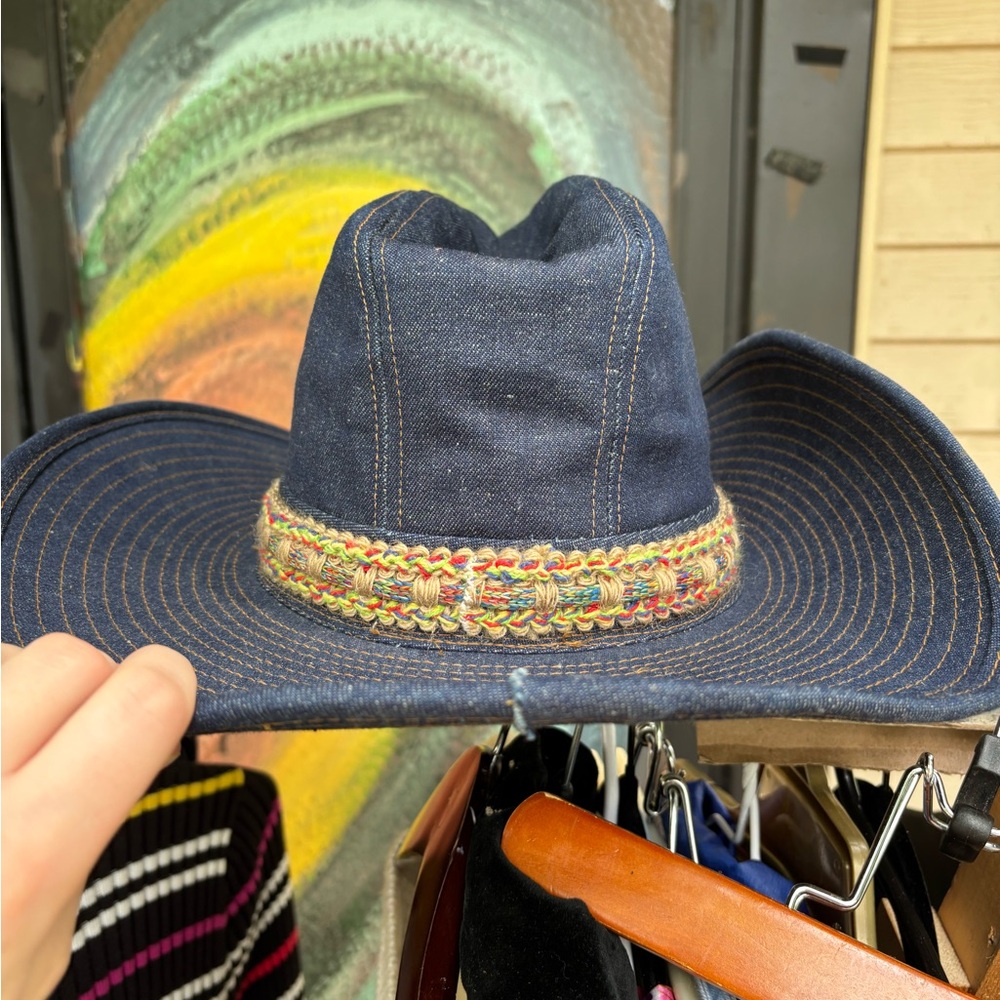 Denim Cowboy Hat with Multicolor Band